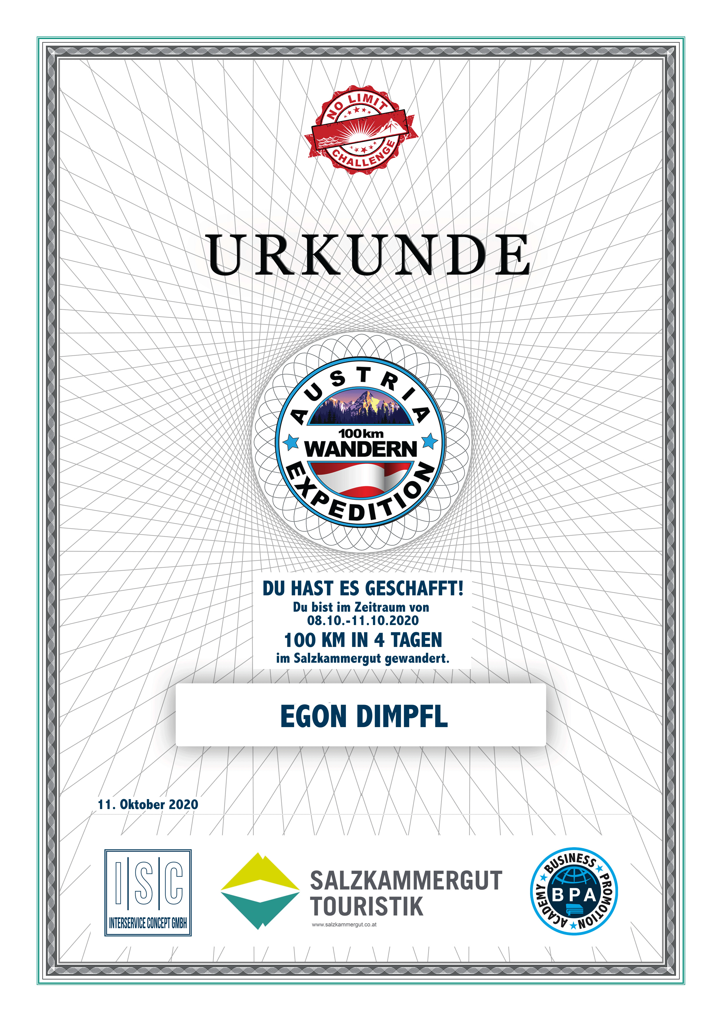 Egon Dimpfl - Urkunde